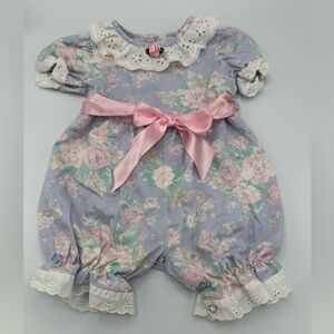 Vintage Evy Floral Romper Baby Sz 18 Months Multicolor Eyelet Ruffle